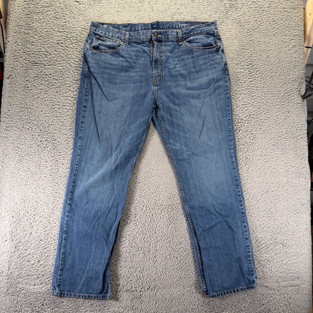 Nautica Jeans Mens 42x32 Blue Cotton Denim Straight Relaxed Fit Faded Whiskered